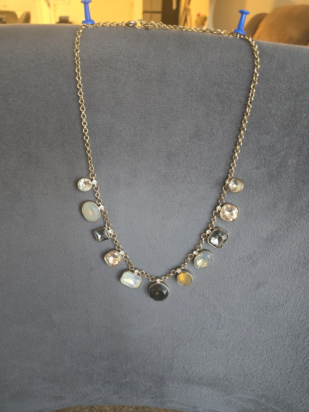 LOFT Gold Tone Multi Pastel Faux Stone Crystal Station Charm Necklace 19
